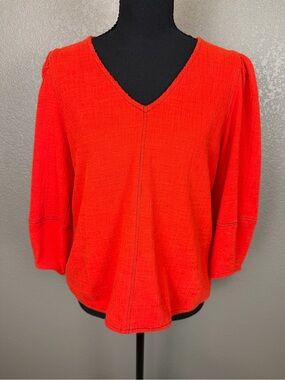 Anthropologie V-Neck Three-Quarter Sleeve Women's Top - Red